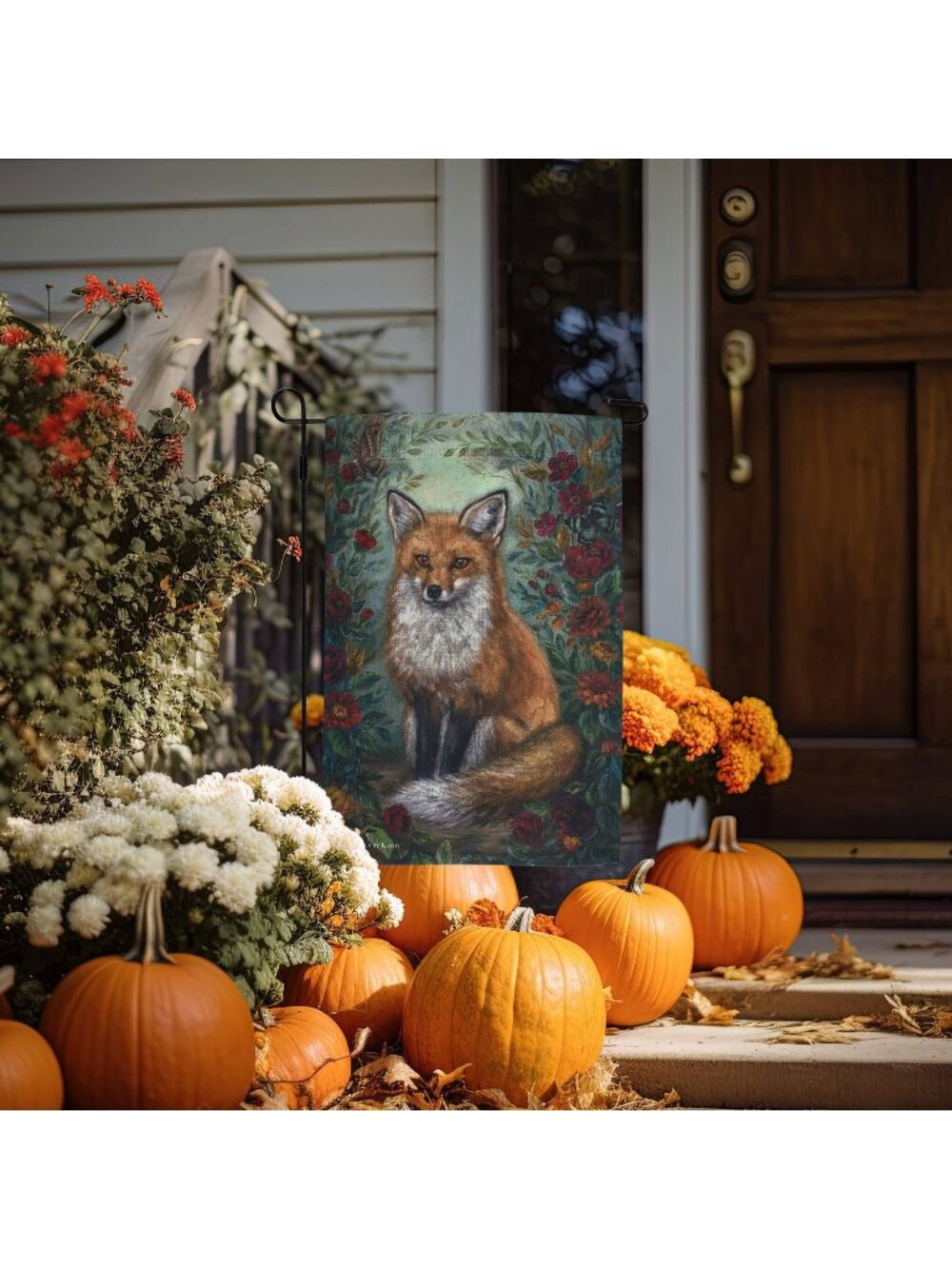 Fox‎ Garden Flag Fall Woodland Floral Double Sided Cottage Witchy Aesthetic
